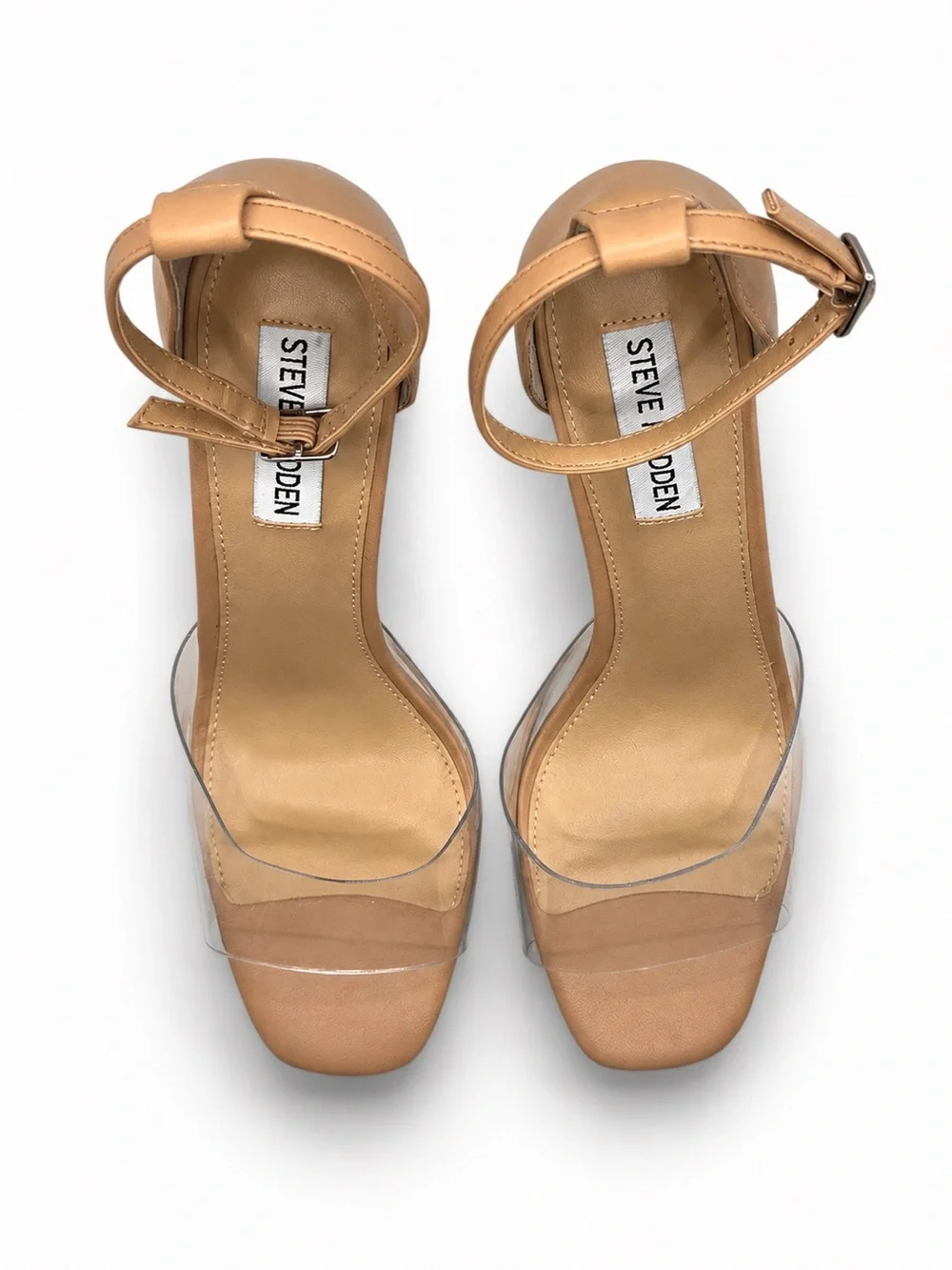 Steve Madden Ana-Ciana Beige Clear Platform Heel Sandals Size 8M